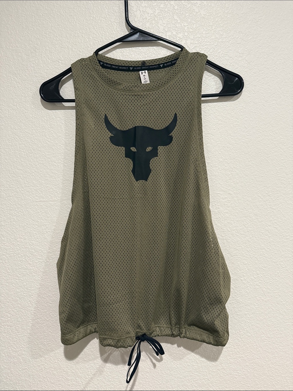 Size small Under Armour Olive Green Mesh Tank with Black Bull Logo